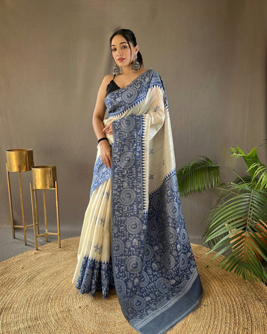 BLUE Tussar Silk Saree