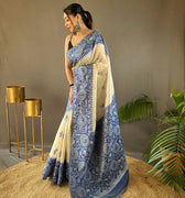 BLUE Tussar Silk Saree 2