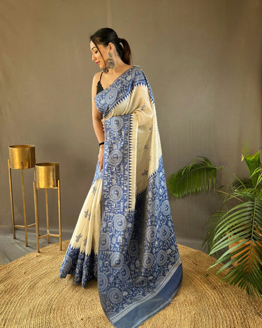BLUE Tussar Silk Saree 2
