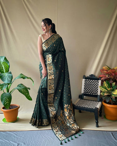 GREEN  SOFT SILK SAREES WITH GOLD ZARI WEAVING SAREE 