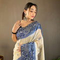 BLUE Tussar Silk Saree 1