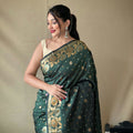 GREEN  SOFT SILK SAREES WITH GOLD ZARI WEAVING SAREE  1