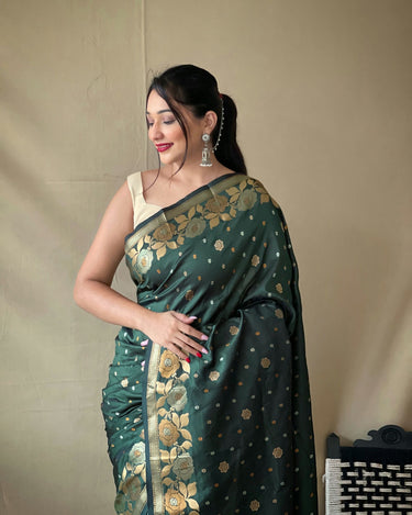 GREEN  SOFT SILK SAREES WITH GOLD ZARI WEAVING SAREE  1