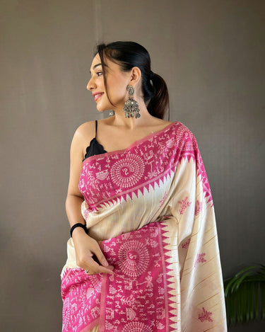 PINK  Tussar Silk Saree 1