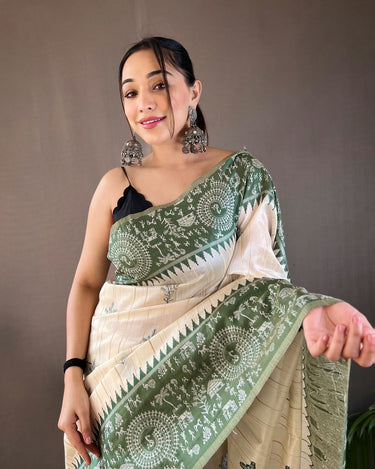 GREEN   Tussar Silk Saree 1