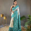 TEAL BLUE Tussar Silk Saree