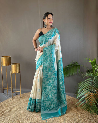 TEAL BLUE Tussar Silk Saree