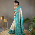 TEAL BLUE Tussar Silk Saree 2