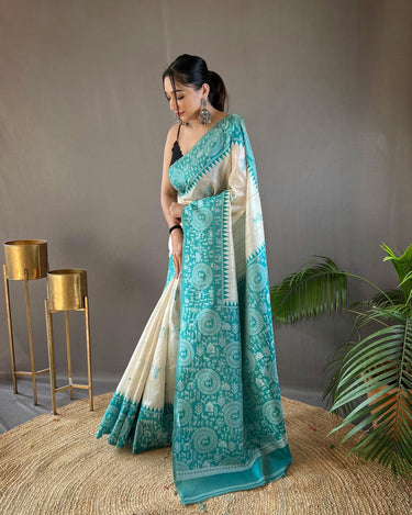 TEAL BLUE Tussar Silk Saree 2