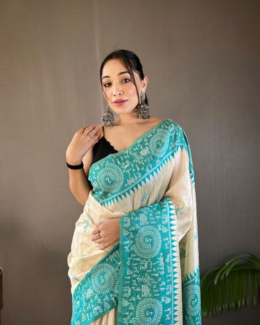 TEAL BLUE Tussar Silk Saree 1