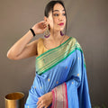 SKY BLUE  paithani weaving sarees 1