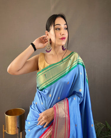 SKY BLUE  paithani weaving sarees 1