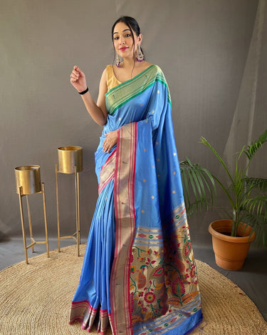 SKY BLUE  paithani weaving sarees 2