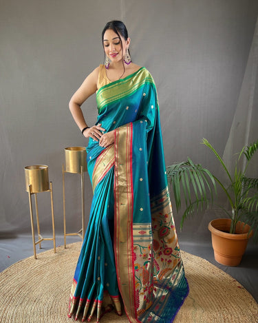 TEAL BLUE paithani weaving sarees 2