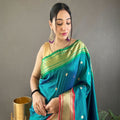 TEAL BLUE paithani weaving sarees 1