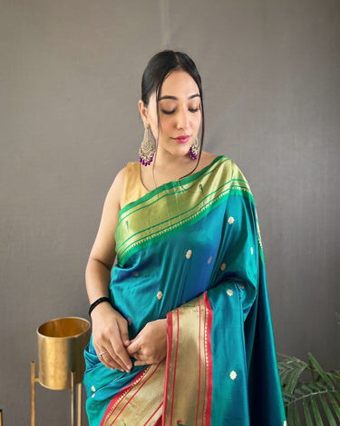 TEAL BLUE paithani weaving sarees 1