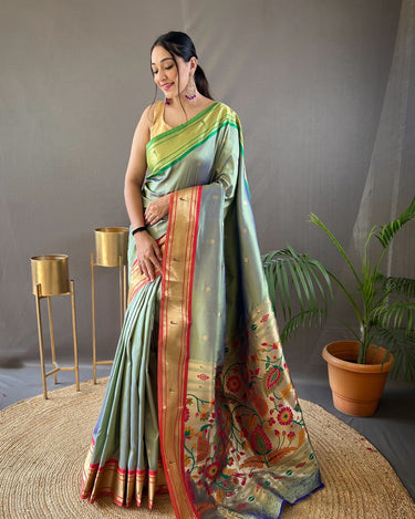 GRAY  paithani weaving sarees