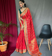 RED PURE PATOLA SILK SAREE WITH PAITHANI