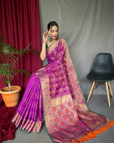 WINE PURE PATOLA SILK SAREE WITH PAITHANI 2