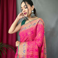 PINK  PURE PATOLA SILK SAREE WITH PAITHANI 1