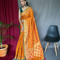 YELLOW  PURE PATOLA SILK SAREE WITH PAITHANI