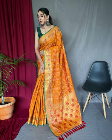 YELLOW  PURE PATOLA SILK SAREE WITH PAITHANI