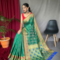 GREEN  PURE PATOLA SILK SAREE WITH PAITHANI 2