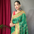 GREEN  PURE PATOLA SILK SAREE WITH PAITHANI 1