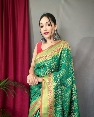 GREEN  PURE PATOLA SILK SAREE WITH PAITHANI 1