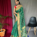 GREEN  PURE PATOLA SILK SAREE WITH PAITHANI