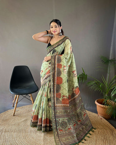 LIGHT GREEN Pure soft cotton tussar silk saree