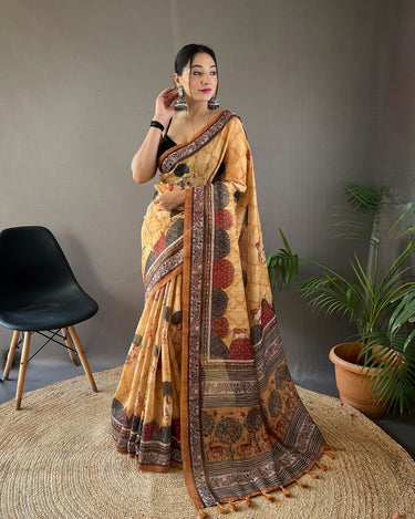 YELLOW  Pure soft cotton tussar silk saree