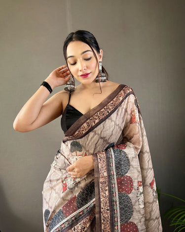 GRAY   Pure soft cotton tussar silk saree 1