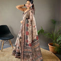 GRAY   Pure soft cotton tussar silk saree