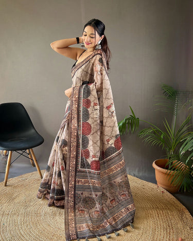 GRAY   Pure soft cotton tussar silk saree