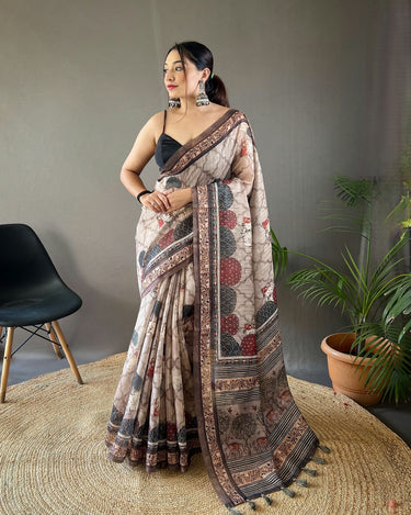 GRAY   Pure soft cotton tussar silk saree 2