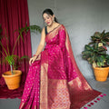  PINK PURE SOFT SILK SAREE WITH COPPER AND GOLDEN ZARI 2
