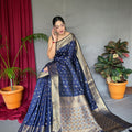 NAVY BLUE   PURE SOFT SILK SAREE WITH COPPER AND GOLDEN ZARI 2