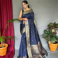 NAVY BLUE   PURE SOFT SILK SAREE WITH COPPER AND GOLDEN ZARI