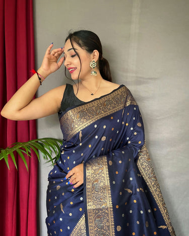 NAVY BLUE   PURE SOFT SILK SAREE WITH COPPER AND GOLDEN ZARI 1