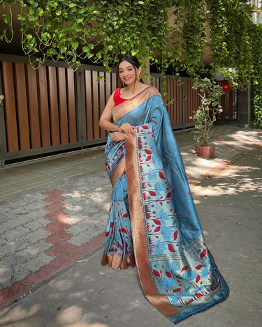 PASTAL BLUE  Pure banarasi paithani silk saree 