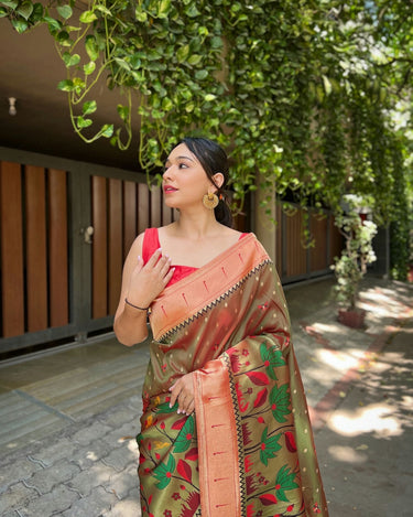 DARK GREEN  Pure banarasi paithani silk saree 1