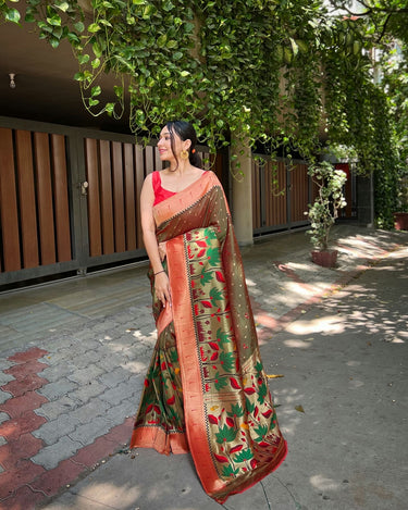 DARK GREEN Pure banarasi paithani silk saree