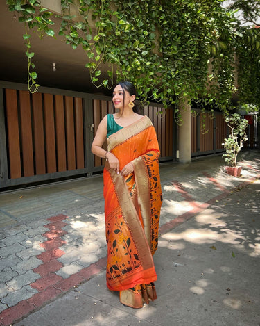 ORANGE Pure banarasi paithani silk saree 2