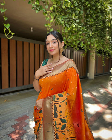 ORANGE Pure banarasi paithani silk saree 1