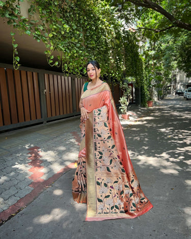 PEACH Pure banarasi paithani silk saree