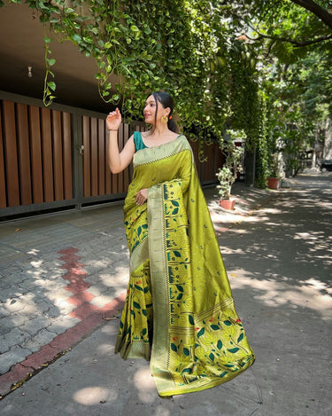 OLIVE GREEN Pure banarasi paithani silk saree