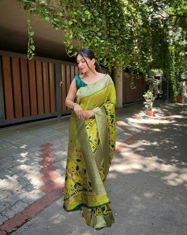 OLIVE GREEN Pure banarasi paithani silk saree 2