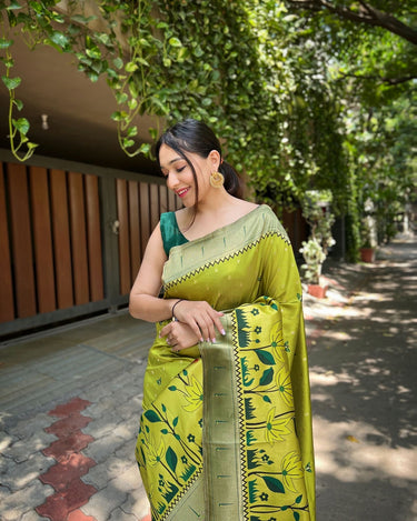 OLIVE GREEN Pure banarasi paithani silk saree 1