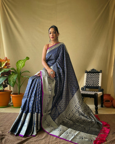 NAVY BLUE Soft litchi silk saree with rich pallu and attractive border 2